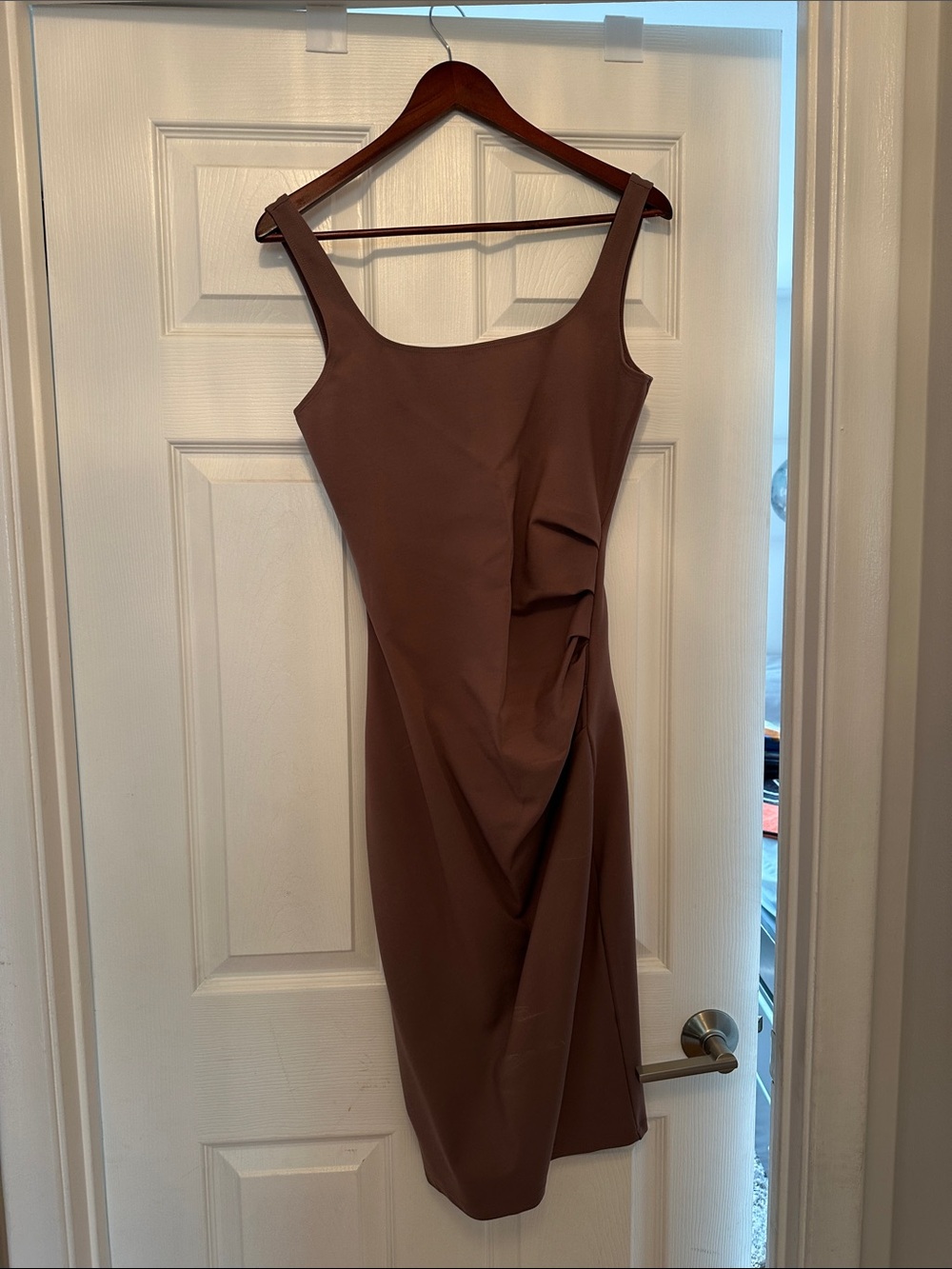 Dynamite Brown Sleeveless Ruched Midi Dress